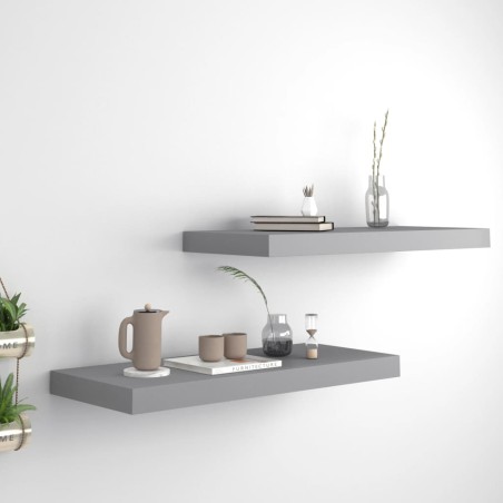 vidaXL Schwebende Wandregale 2 Stk. Grau 60x23,5x3,8cm MDF 