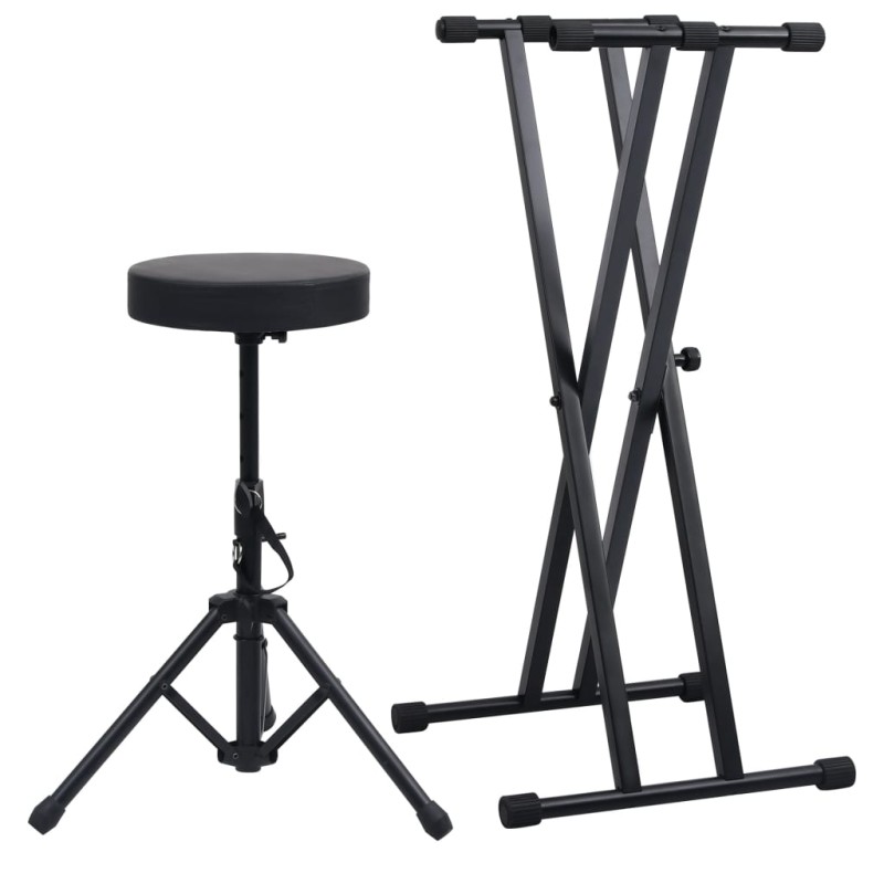 vidaXL Doppelstrebiger Keyboard-Ständer und Hocker Set Schwarz vidaXL Doppelstrebiger Keyboard-Ständer und Hocker Set Schwarz