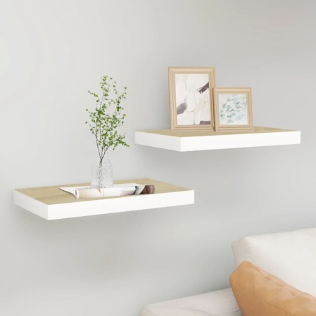 vidaXL Schweberegale 2 Stk. Eichenoptik und Weiß 40x23x3,8 cm MDF