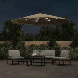 vidaXL Ampelschirm mit LED-Leuchten und Stahlmast 300 cm Taupe