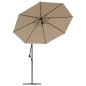 vidaXL Ampelschirm mit LED-Leuchten und Stahlmast 300 cm Taupe vidaXL Ampelschirm mit LED-Leuchten und Stahlmast 300 cm Taupe