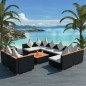 9-tlg. Garten-Lounge-Set mit Auflagen Poly Rattan Schwarz 9-tlg. Garten-Lounge-Set mit Auflagen Poly Rattan Schwarz