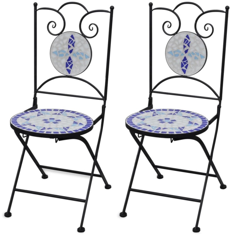 vidaXL Bistrostühle Klappbar 2 Stk. Keramik Blau und Weiß vidaXL Bistrostühle Klappbar 2 Stk. Keramik Blau und Weiß