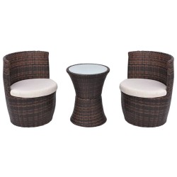 3-tlg. Bistro-Set mit Auflagen Poly Rattan Braun