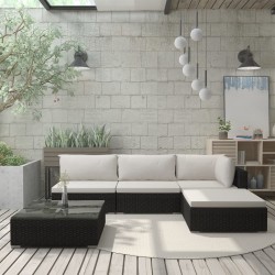 5-tlg. Garten-Lounge-Set mit Auflagen Poly Rattan Schwarz
