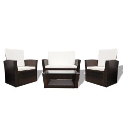 4-tlg. Garten-Lounge-Set mit Auflagen Poly Rattan Braun