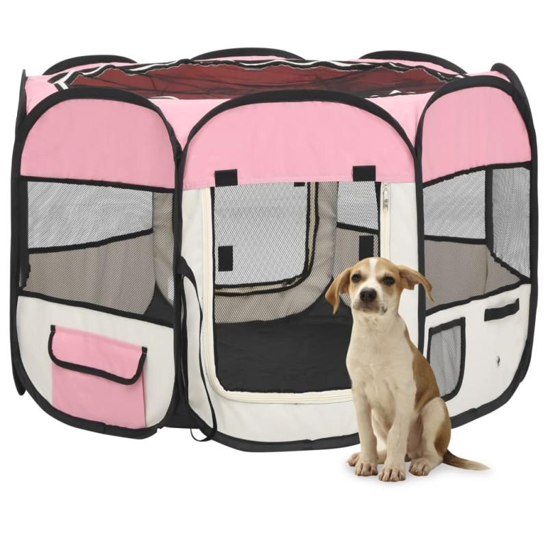 vidaXL Faltbarer Welpenlaufstall mit Tragetasche Rosa 90x90x58 cm vidaXL Faltbarer Welpenlaufstall mit Tragetasche Rosa 90x90x58 cm