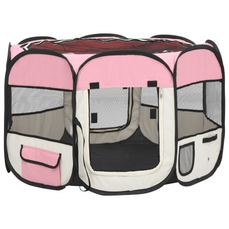 vidaXL Faltbarer Welpenlaufstall mit Tragetasche Rosa 90x90x58 cm 