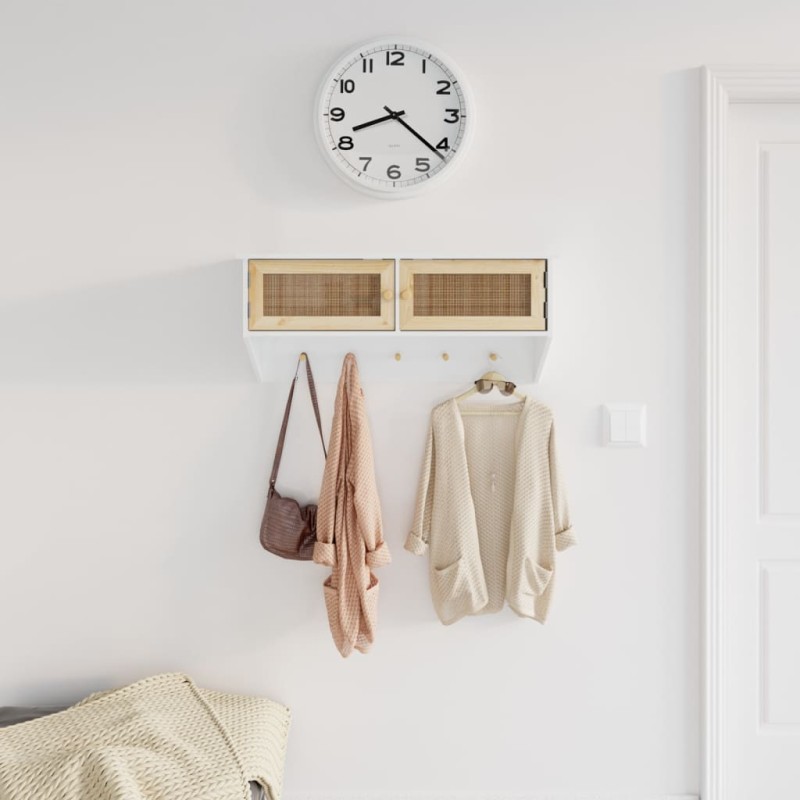 vidaXL Wandgarderobe Weiß Holzwerkstoff und Rattan Natur vidaXL Wandgarderobe Weiß Holzwerkstoff und Rattan Natur