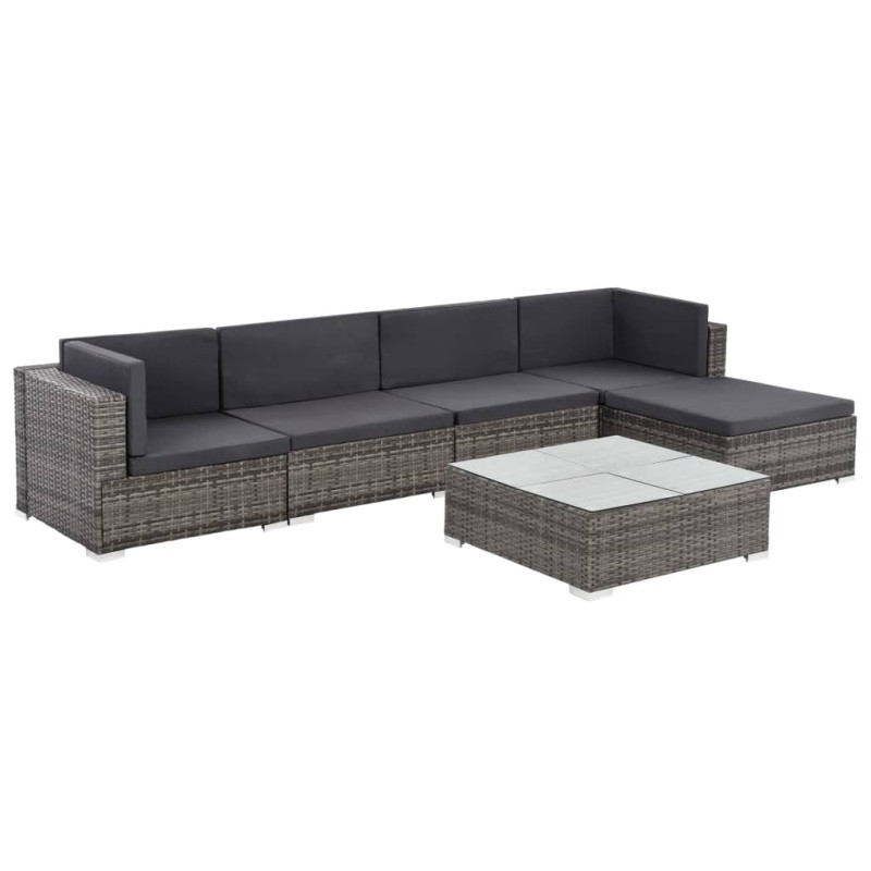 6-tlg. Garten-Lounge-Set mit Auflagen Poly Rattan Grau 6-tlg. Garten-Lounge-Set mit Auflagen Poly Rattan Grau