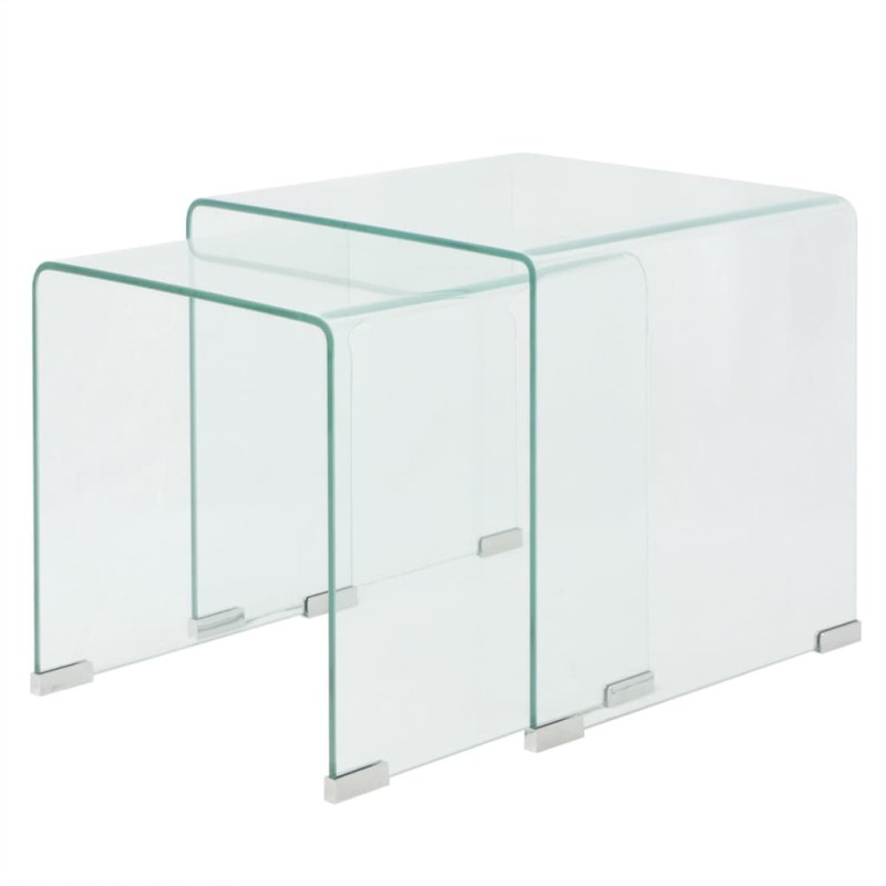 vidaXL Zweiteiliges Satztisch-Set aus gehärtetem Glas Transparent vidaXL Zweiteiliges Satztisch-Set aus gehärtetem Glas Transparent
