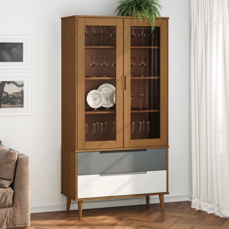 vidaXL Vitrinenschrank MOLDE Braun 90x35x175 cm Massivholz Kiefer
