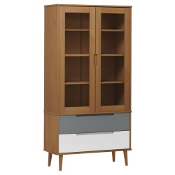 vidaXL Vitrinenschrank MOLDE Braun 90x35x175 cm Massivholz Kiefer