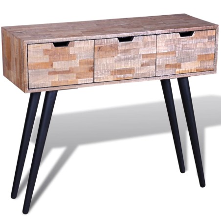 vidaXL Konsolentisch mit 3 Schubladen Altholz Teak 