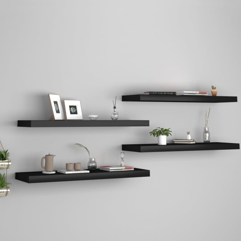 vidaXL Schweberegale 4 Stk. Schwarz 80x23,5x3,8 cm MDF vidaXL Schweberegale 4 Stk. Schwarz 80x23,5x3,8 cm MDF