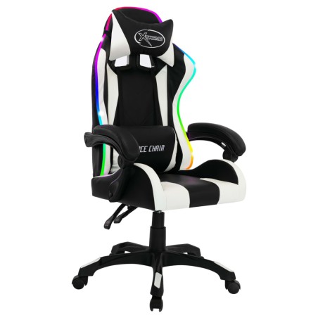vidaXL Gaming-Stuhl mit RGB LED-Leuchten Weiß und Schwarz Kunstleder 