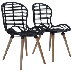 vidaXL Esszimmerstühle 2 Stk. Schwarz Natur Rattan