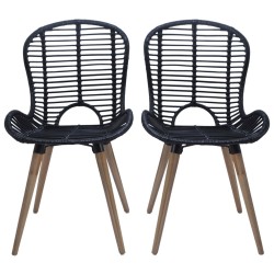 vidaXL Esszimmerstühle 2 Stk. Schwarz Natur Rattan