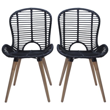 vidaXL Esszimmerstühle 2 Stk. Schwarz Natur Rattan