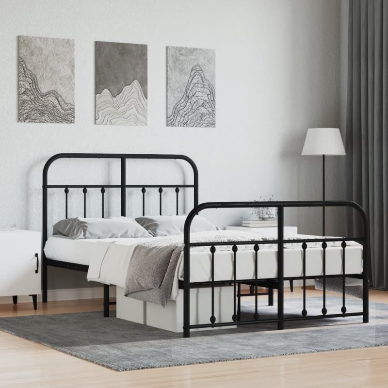 vidaXL Bettgestell mit Kopf- und Fußteil Metall Schwarz 120x190 cm vidaXL Bettgestell mit Kopf- und Fußteil Metall Schwarz 120x190 cm