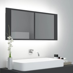 vidaXL LED-Bad-Spiegelschrank Grau 100x12x45 cm Acryl