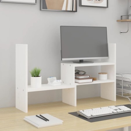 vidaXL Monitorständer Weiß (39-72)x17x43 cm Massivholz Kiefer