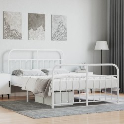 vidaXL Bettgestell mit Kopf- und Fußteil Metall Weiß 140x200 cm