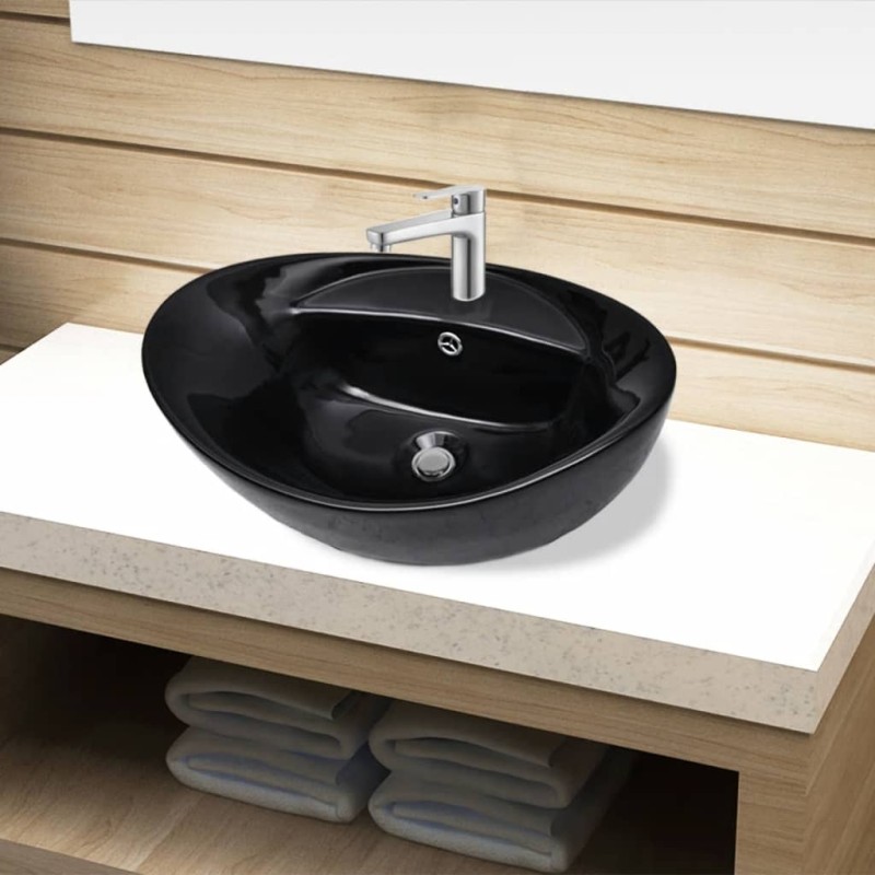 Keramik Waschbecken Hahnloch/Überlaufloch schwarz oval Keramik Waschbecken Hahnloch/Überlaufloch schwarz oval