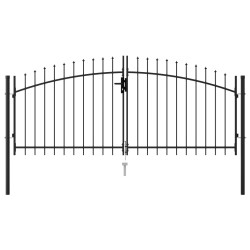 vidaXL Zauntor Doppelflügel mit Speerspitzen Stahl 3 x 1,25 m Schwarz