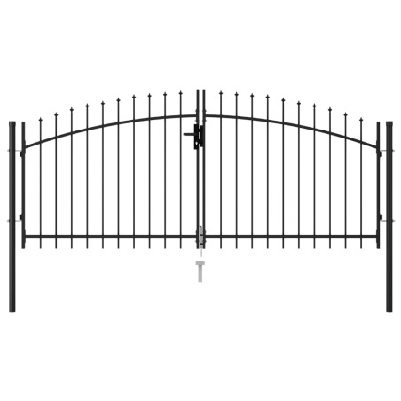 vidaXL Zauntor Doppelflügel mit Speerspitzen Stahl 3 x 1,25 m Schwarz