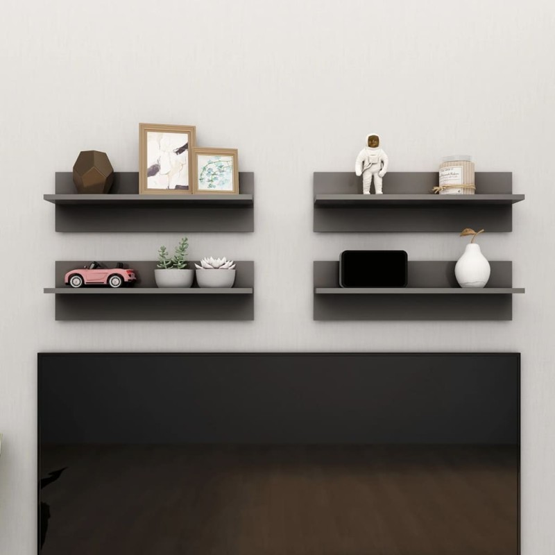 vidaXL Wandregale 4 Stk. Hochglanz-Grau 60x11,5x18 cm Holzwerkstoff vidaXL Wandregale 4 Stk. Hochglanz-Grau 60x11,5x18 cm Holzwerkstoff