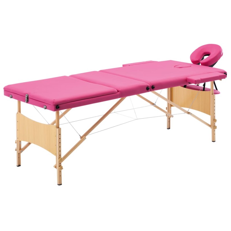 vidaXL Massageliege Klappbar 3-Zonen mit Holzgestell Rosa vidaXL Massageliege Klappbar 3-Zonen mit Holzgestell Rosa