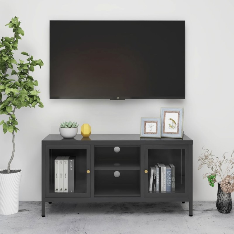 vidaXL TV-Schrank Anthrazit 105x35x52 cm Stahl und Glas vidaXL TV-Schrank Anthrazit 105x35x52 cm Stahl und Glas