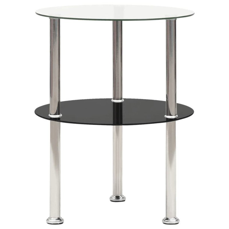 vidaXL Beistelltisch mit 2 Ablagen Transparent & Schwarz 38cm Hartglas vidaXL Beistelltisch mit 2 Ablagen Transparent & Schwarz 38cm Hartglas