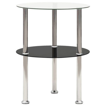 vidaXL Beistelltisch mit 2 Ablagen Transparent & Schwarz 38cm Hartglas