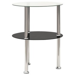 vidaXL Beistelltisch mit 2 Ablagen Transparent & Schwarz 38cm Hartglas