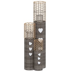 vidaXL Kerzenhalter 3 Stk. Grau Korbweide