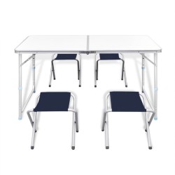 Campingtisch mit 4 Klappstühlen höhenverstellbar Aluminium 120 x 60 cm