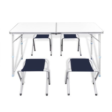 Campingtisch mit 4 Klappstühlen höhenverstellbar Aluminium 120 x 60 cm