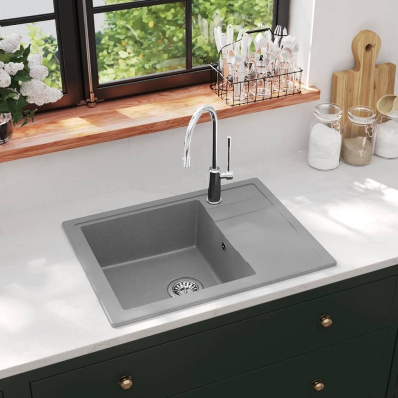 vidaXL Küchenspüle mit Überlauf Oval Grau Granit vidaXL Küchenspüle mit Überlauf Oval Grau Granit
