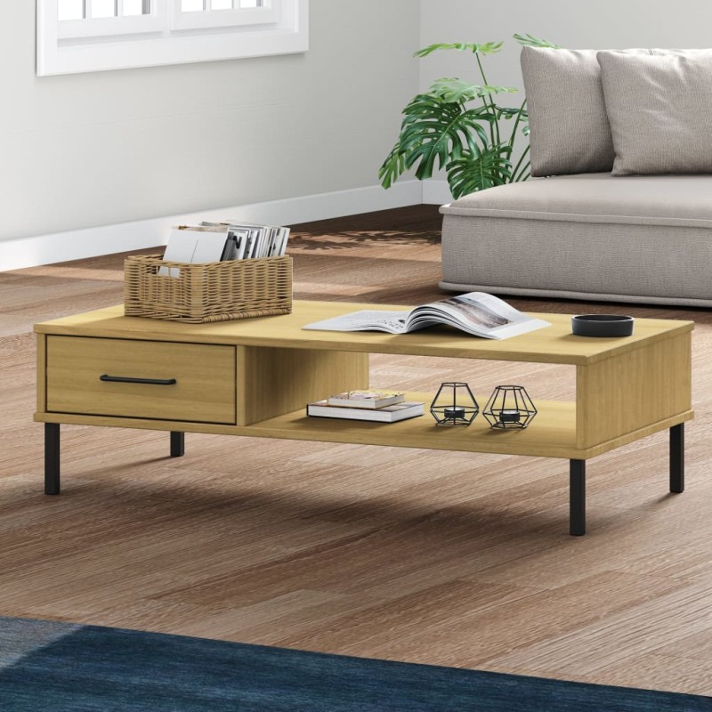 vidaXL Couchtisch OSLO mit Metallbeinen Braun Massivholz Kiefer vidaXL Couchtisch OSLO mit Metallbeinen Braun Massivholz Kiefer