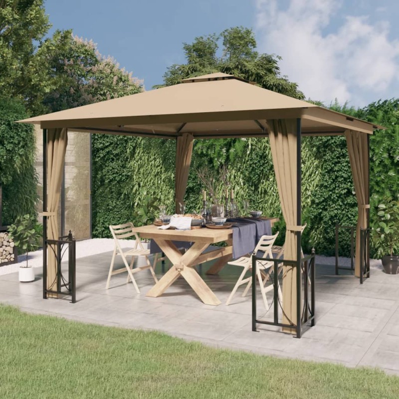vidaXL Pavillon mit Seitenwänden & Doppeldach 3x3 m Taupe vidaXL Pavillon mit Seitenwänden & Doppeldach 3x3 m Taupe