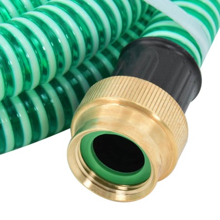 vidaXL Saugschlauch mit Messing-Anschlüssen Grün 1,1" 7 m PVC