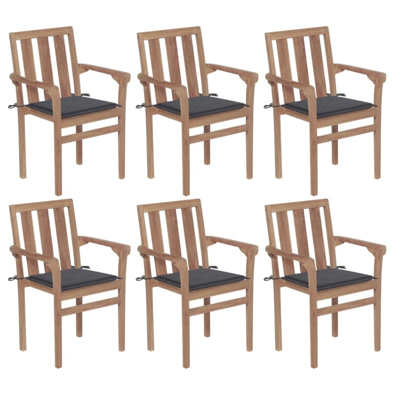 vidaXL Stapelbare Gartenstühle mit Kissen 6 Stk. Massivholz Teak vidaXL Stapelbare Gartenstühle mit Kissen 6 Stk. Massivholz Teak
