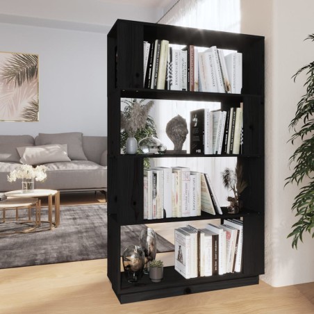 vidaXL Bücherregal/Raumteiler Schwarz 80x25x132 cm Massivholz Kiefer