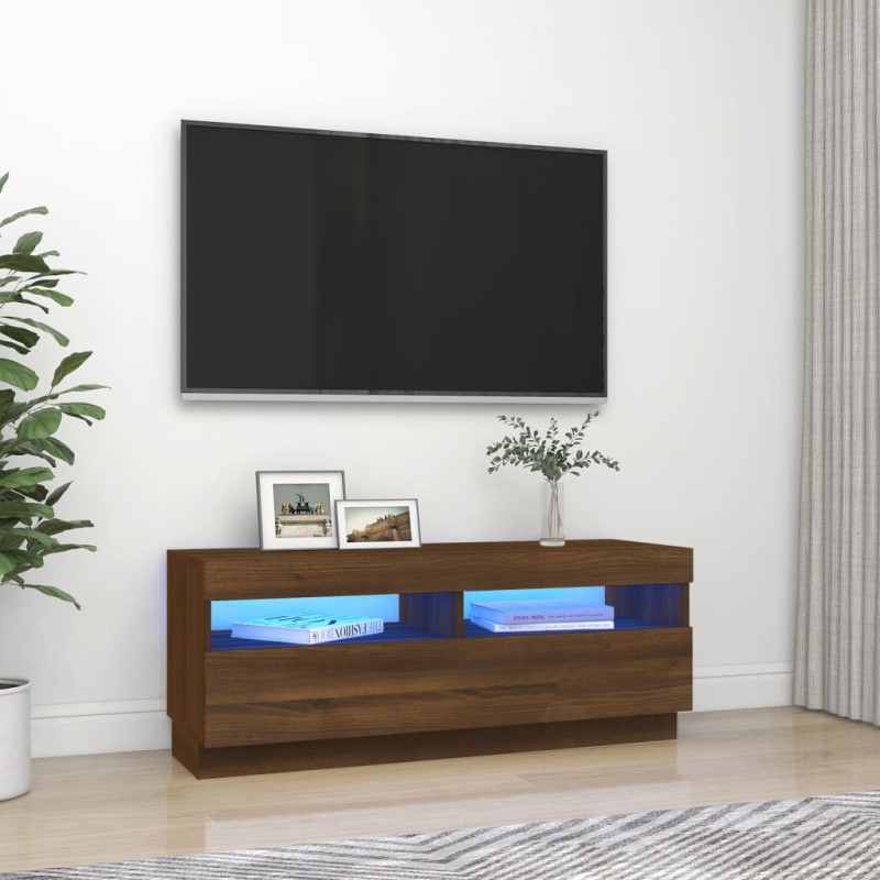 vidaXL TV-Schrank mit LED-Leuchten Braun Eichen-Optik 100x35x40 cm vidaXL TV-Schrank mit LED-Leuchten Braun Eichen-Optik 100x35x40 cm