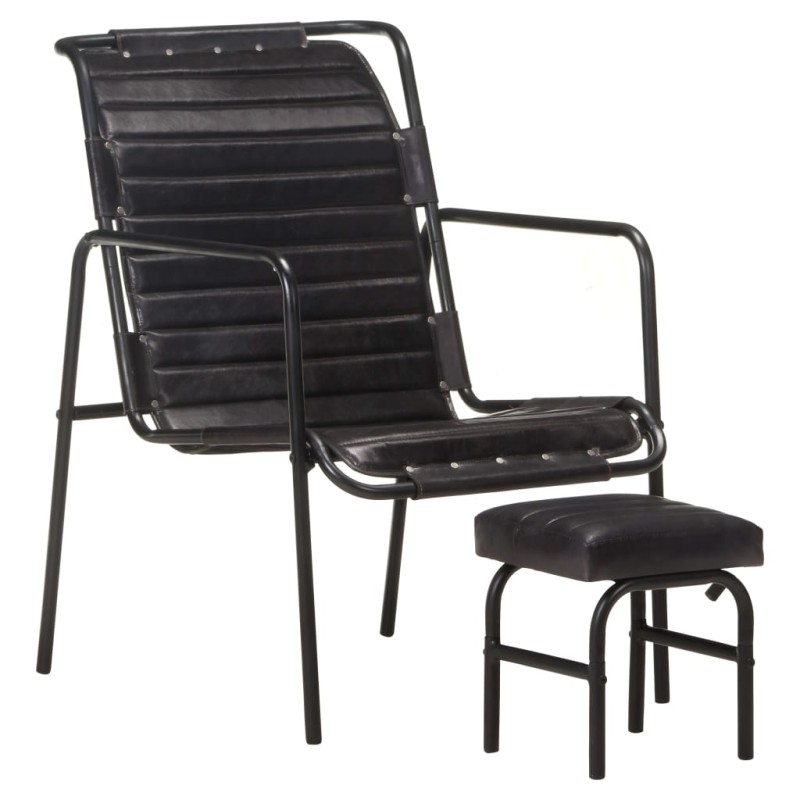 vidaXL Relaxsessel mit Fußhocker Schwarz Echtleder vidaXL Relaxsessel mit Fußhocker Schwarz Echtleder