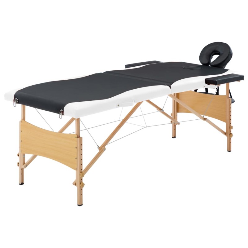 vidaXL Massageliege Klappbar 2-Zonen mit Holzgestell Schwarz und Weiß vidaXL Massageliege Klappbar 2-Zonen mit Holzgestell Schwarz und Weiß