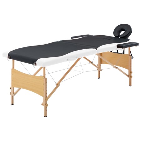  vidaXL Massageliege Klappbar 2-Zonen mit Holzgestell Schwarz und Weiß