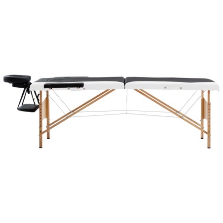  vidaXL Massageliege Klappbar 2-Zonen mit Holzgestell Schwarz und Weiß
